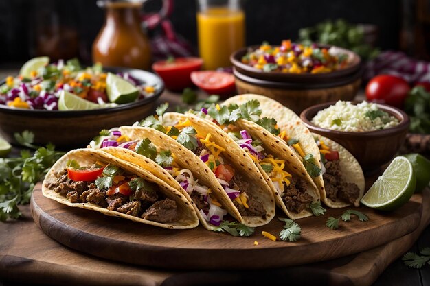 tacos messicani con carne, verdure e formaggio