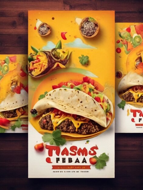 Tacos Mexican Food Day Ads Banner Concept Poster Card con illustrazione di Cactus Vector