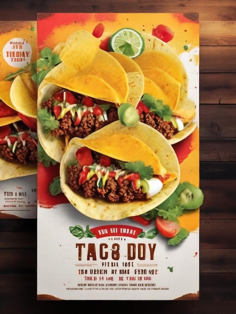 Tacos Mexican Food Day Ads Banner Concept Poster Card con illustrazione di Cactus Vector