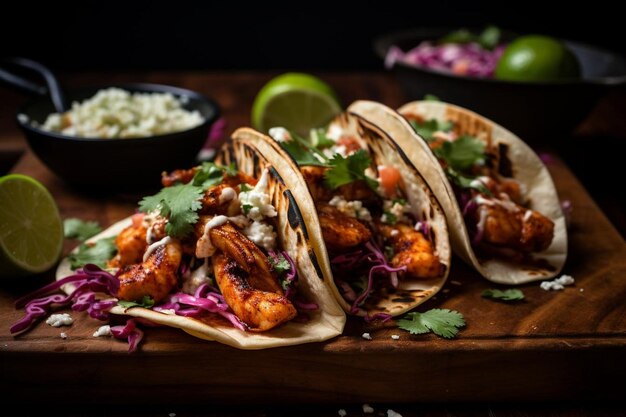 Tacos piccanti di gamberetti Cajun con crema di limone di avocado