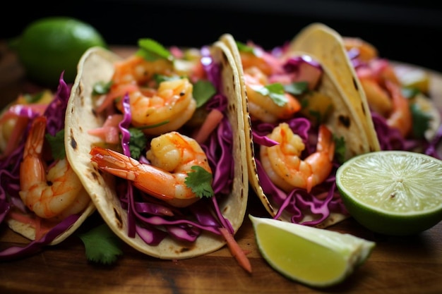 Tacos piccanti di gamberetti con insalata di cilantro e lime