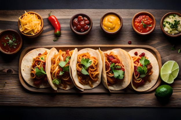 tacos su un piatto con uno sfondo scuro