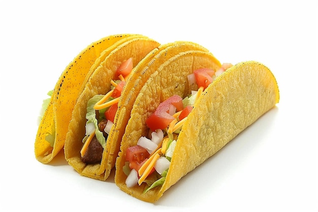 Tacos tradizionali messicani con carne e verdure isolate su sfondo bianco