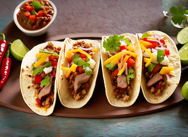 Tacos tradizionali messicani con carne e verdure