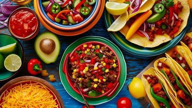 Tacos tradizionali messicani su una tavola festiva