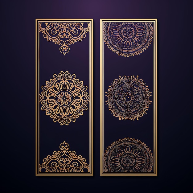 Tag card con motivo persiano circolare Royal Purple e Gold Colo 2D Design creativo vecchio tradizionale