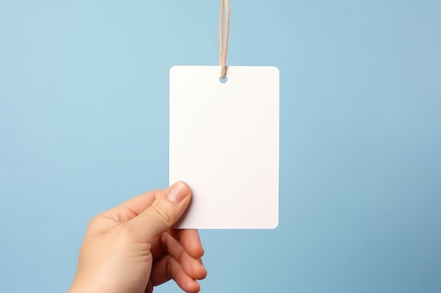 Tag di carta bianca tenuta a mano vuoto Spazio per il testo Spazio vuoto per il testo o il logo Ai generato