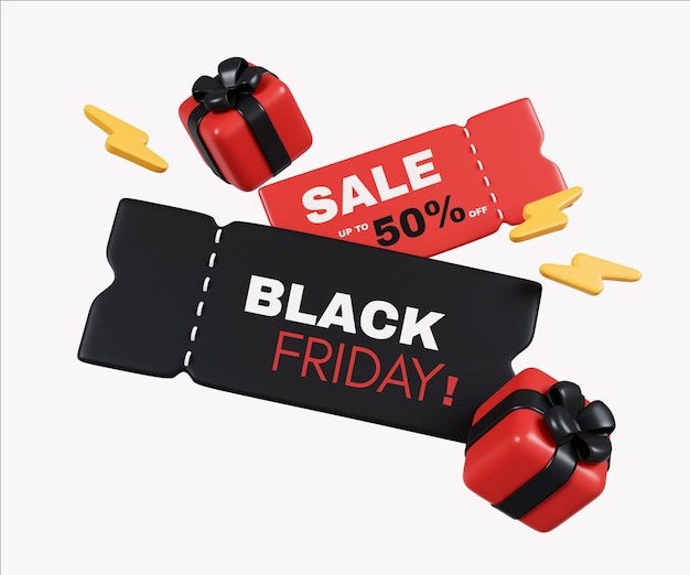 Tag di vendita del venerdì nero con regali e sconti Render 3D