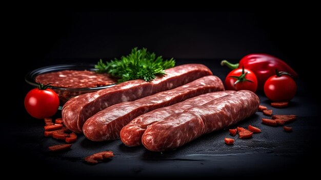 Taglia halal Sucuk carne salsiccia di carne Stabilimento cupo Meglio vedere Copia spazio Risorse creative AI Generato