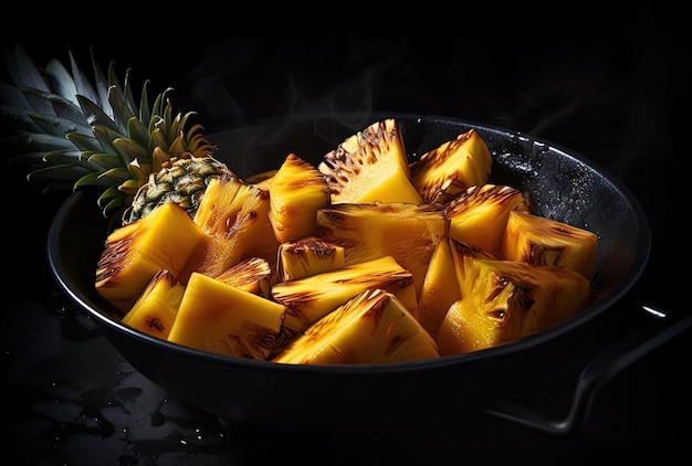 tagliare l'ananas fritto in padella nello stile della foto scattata con la provia