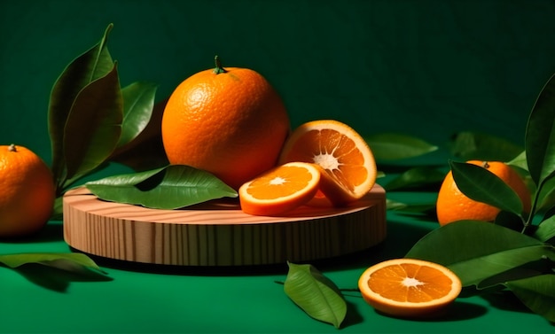 Tagliare l'arancia su uno sfondo verde