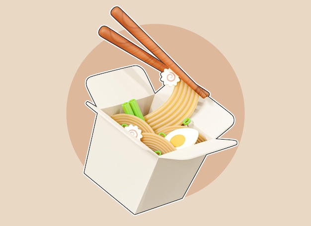 Tagliatella asiatica 3D in scatola con le bacchette Fast food giapponese e cinese