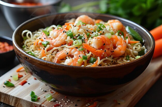 tagliatelle asiatiche con gamberetti e verdure