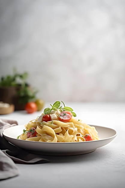 Tagliatelle fatte in casa con salsa cremosa e pomodori Cibo italiano AI generato