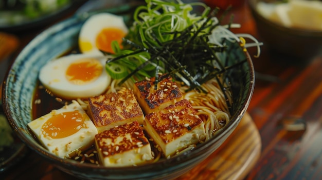 tagliatelle Soba con tofu e uova cibo giapponese