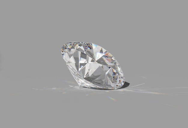 Taglio a diamante rotondo su sfondo bianco lucido rendering 3D di raggi caustici lucidi di luce posteriore