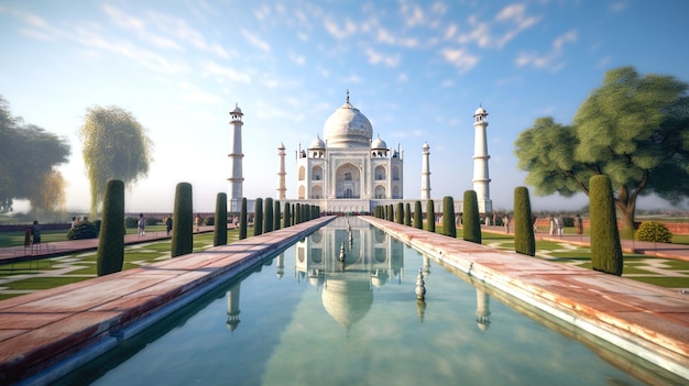 Taj Mahal bianco con un cielo blu