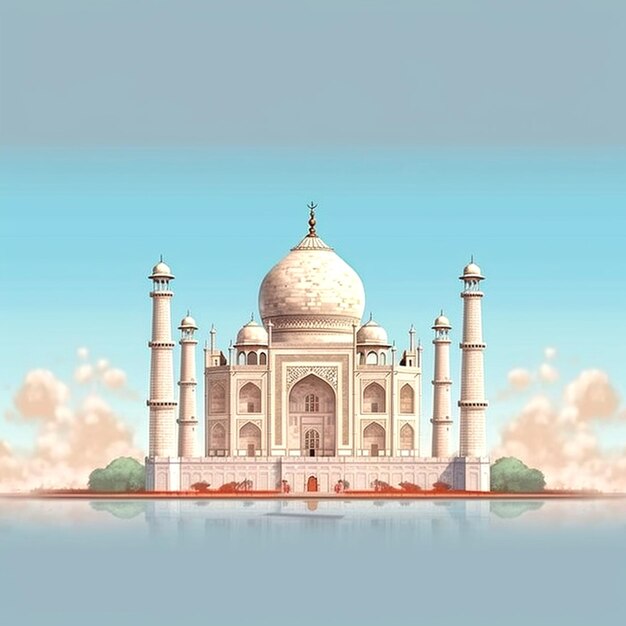 Taj Mahal bianco con un cielo blu