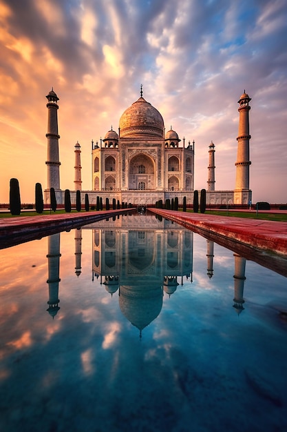 Taj Mahal bianco con un cielo blu