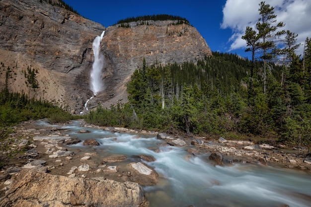 Takakkaw Falls nel Parco Nazionale di Yoho durante una vibrante giornata estiva di sole