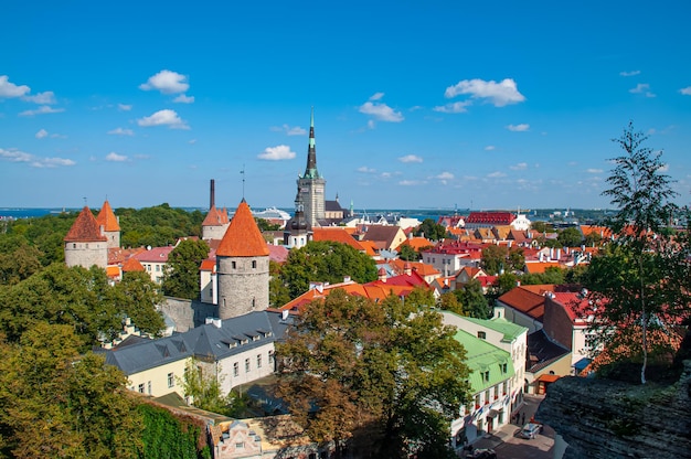 TALLINN ESTONIA 29 AGOSTO 2019 Bella veduta aerea della città vecchia di Tallinn La capitale dell'Estonia Bella Tallinn in una giornata estiva