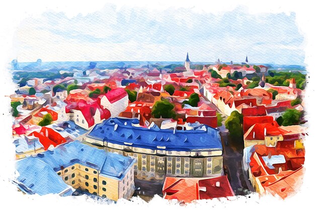 Tallinn Estonia Bellissimo paesaggio ad acquerello