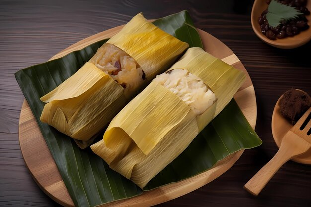 Tamales su un tavolo di legno