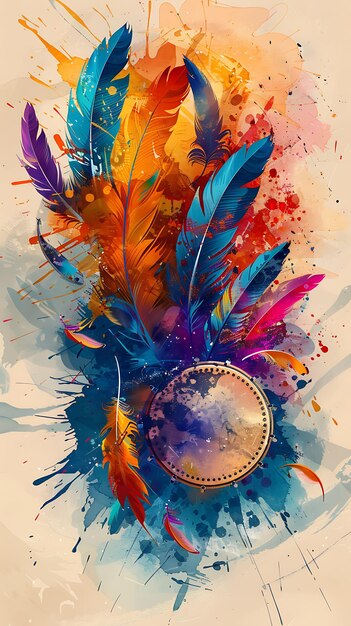 Tambourine di Miriam con consistenza di piume colorate Illustrazione di piume Decorazione di sfondo di tendenza