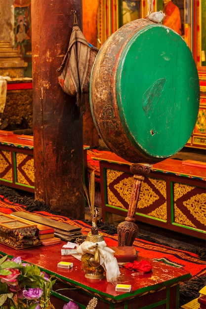 Tamburo rituale nel monastero di Hemis. Ladakh, India