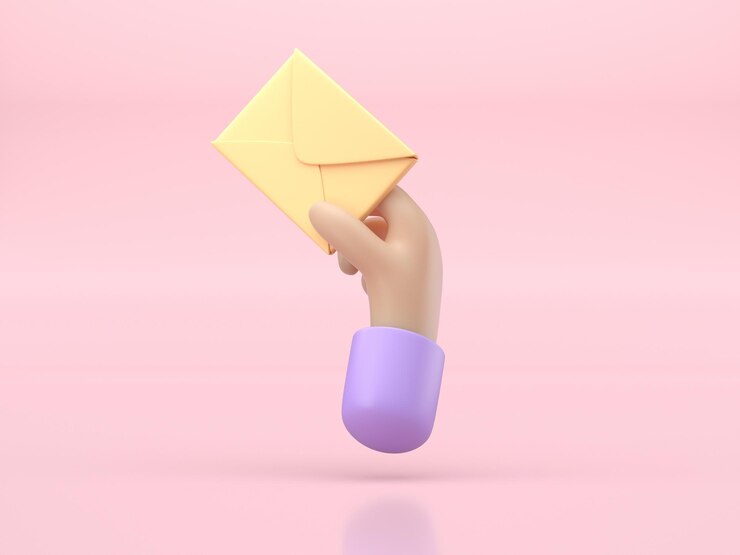 Photo tangan memegang amplop render 3d