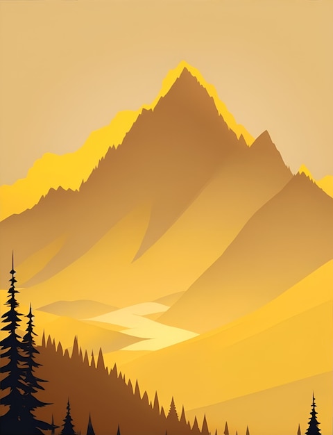 Tape da parati di montagna nebbiosa tono giallo
