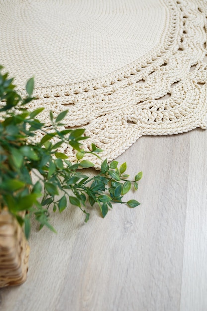 Tappeto fatto a mano lavorato a maglia con fili naturali pavimenti in cotone naturale Tappeto fatto a mano beige Soluzione per interni per una casa o un appartamento