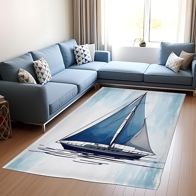 Tappeto kuwaitiano Al Dhow, motivo barca a vela, linea di tappeti angolari, motivi in broccato, cornice artistica decorativa