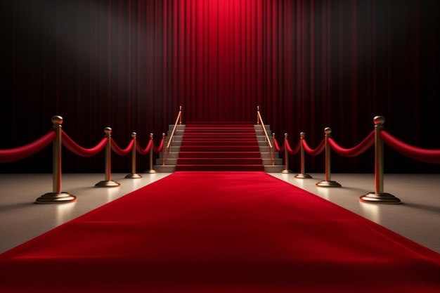 tappeto rosso con barriera di corda concetto di successo e trionfo illustrazione generativa AI