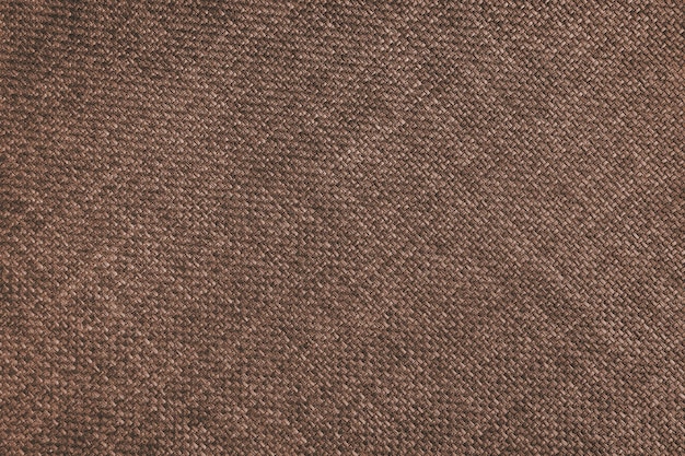 Tappezzeria in tessuto jacquard trama di tessuto grossolano marrone con linee di tessitura diagonale da vicino