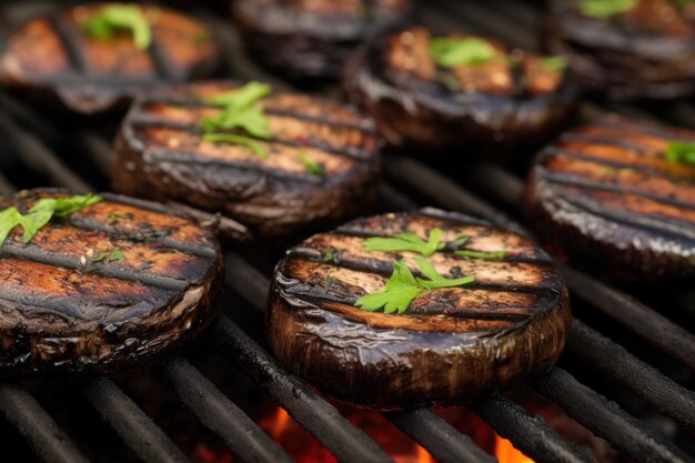 Tappi portobello alla griglia con segni di carbonizzazione