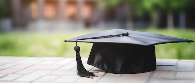 tappo di laurea nel campus universitario Istruzione copia spazio a sinistra