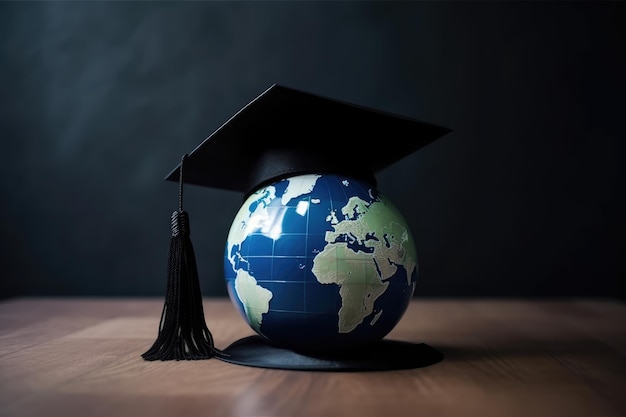 Tappo graduato con globo terrestre Concetto di business globale AI generato