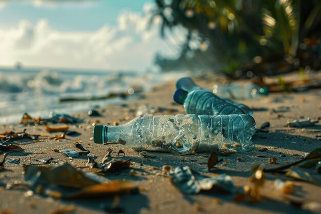 Tarakan North Kalimanta 28 agosto 2020 Inquinamento da bottiglie di plastica sulla spiaggia