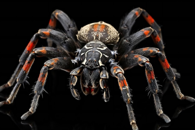 Tarantola brachypelma smithi messicana isolata su sfondo nero