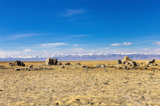 tarkhatinsky complesso megalitico monumento archeologico nella steppa chui altai repubblica russia