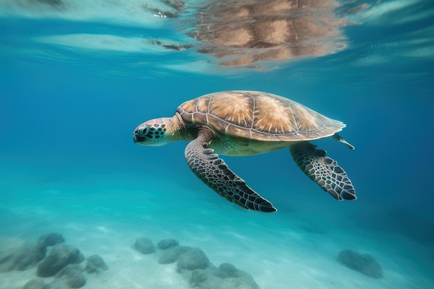 Tartaruga che nuota in acqua limpida