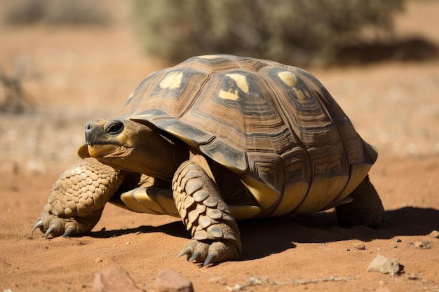 Tartaruga del deserto che si crogiola al sole caldo