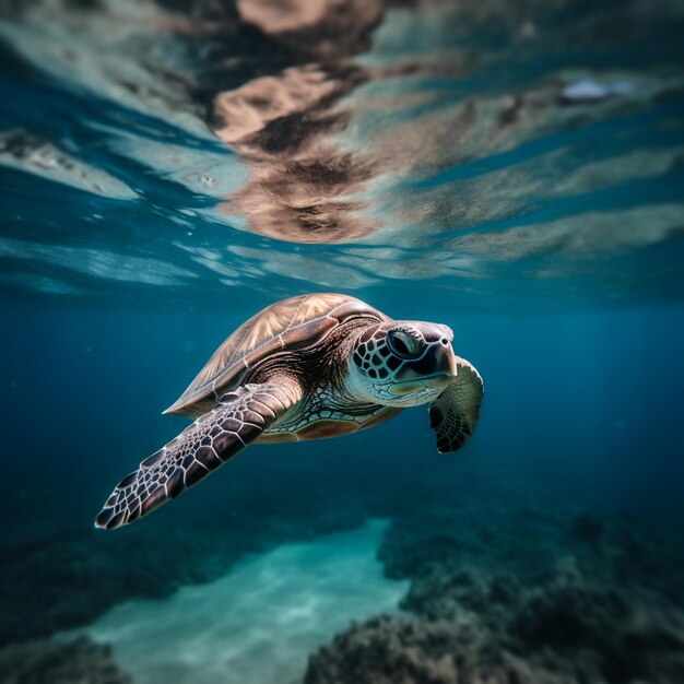 Tartaruga dell'Oceano Odissea che scivola tra le onde blu