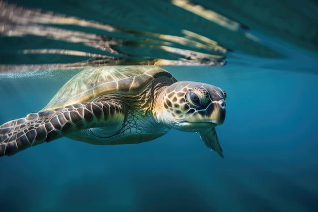 Tartaruga marina che nuota con la testa sopra l'acqua alla ricerca di una preda creata con l'IA generativa