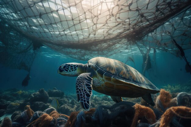 Tartaruga marina che nuota graziosamente nell'acqua cristallina