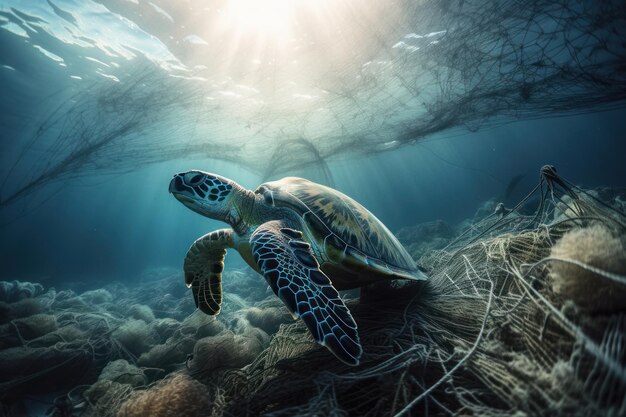 Tartaruga marina che nuota graziosamente nell'acqua cristallina