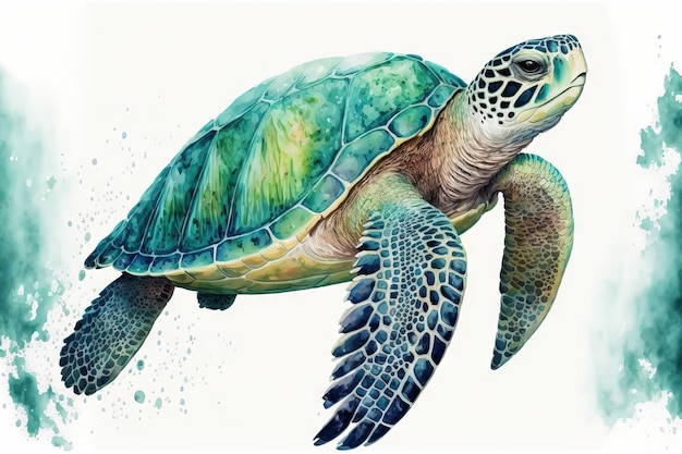 Tartaruga verde mare isolato su uno sfondo bianco Illustrazione acquerello Un'immagine
