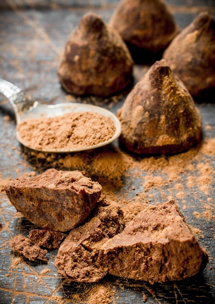 Tartufi al cioccolato con polvere di cacao