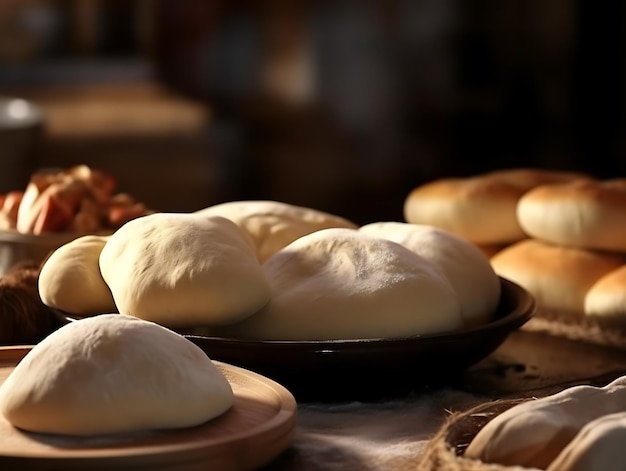 Tasche di pasta bollite o al vapore piene di vari ingredienti Close Up Ai Generative